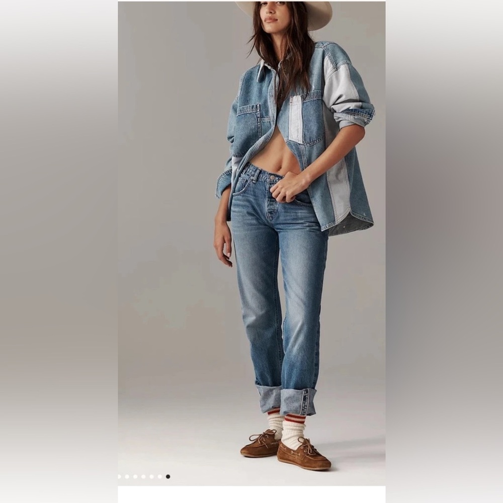 Free People Slim Shade Selvedge Jeans Cuffed Logo We The Free True Blue